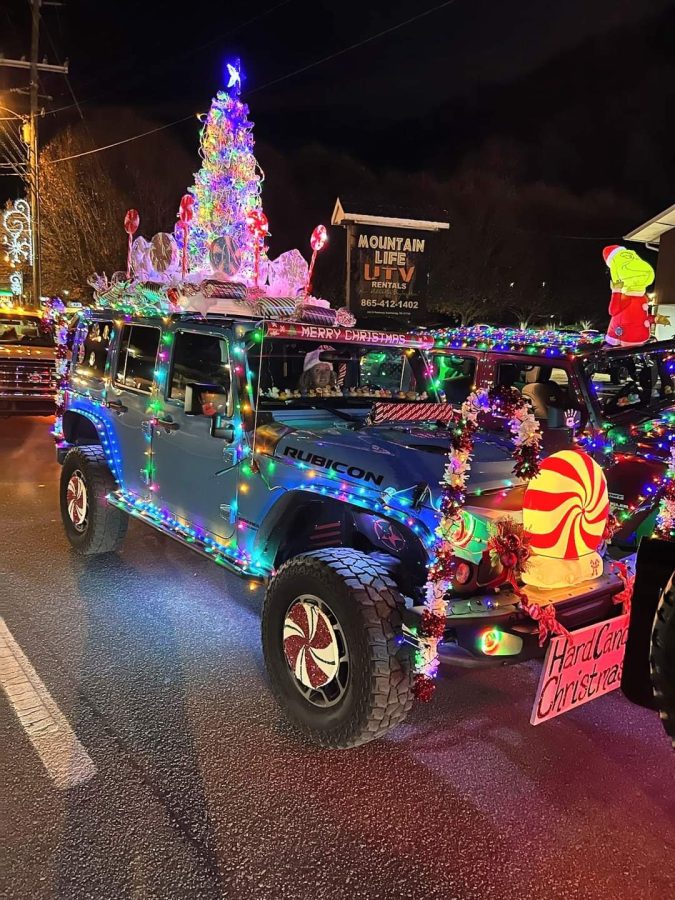 Mrs. Foleys Jeep all decked out for the Gatlinburg, TN Christmas Parade.